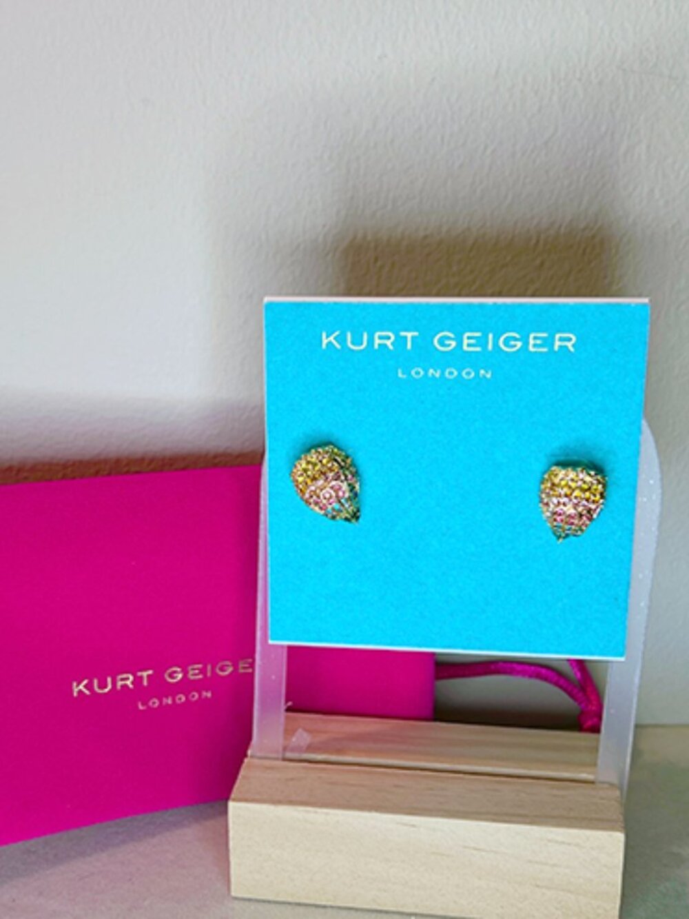 Kurt Geiger | Eagle Rainbow Sparkling Crystal Gold Stud Earrings | NWT
